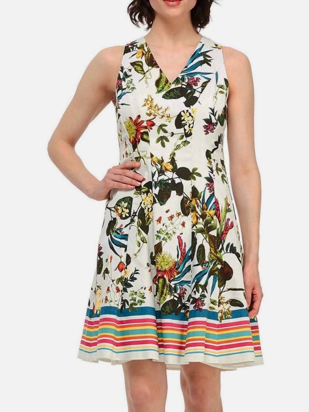 New Maggy  London Floral V-Neck Sleeveless Summer Dress Cotton Blend size 4